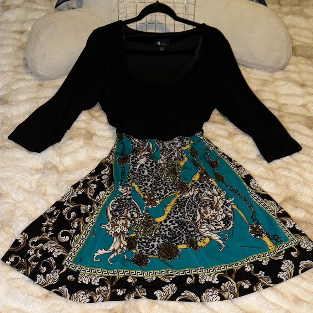 Black and Teal Patterned Dress